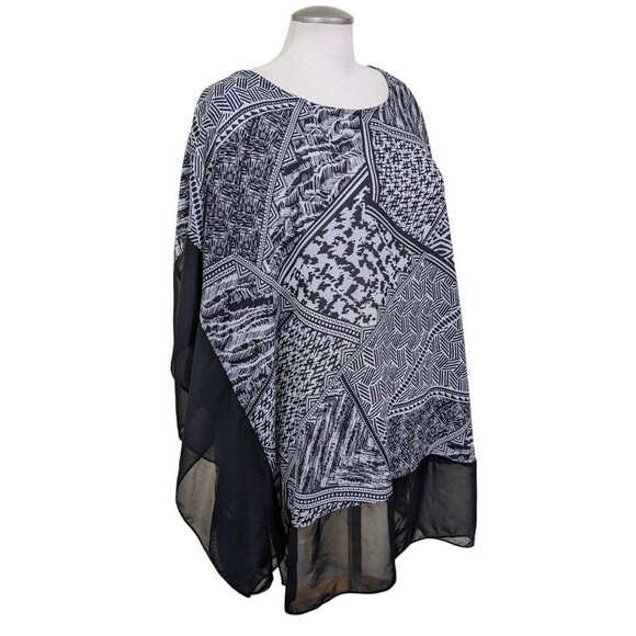 Zac Rachel Poncho Top Womens Plus 3X Semi Sheer Boho Artsy Black White Witchy - Picture 5 of 9